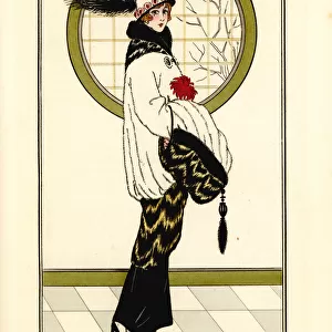 Evening outfit of cape in ermine and polecat fur, 1913