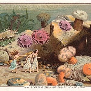 Fairies walking on the seabed on a New Year card