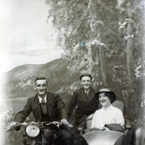 Family on a 1929 Coventry Eagle motorcyle & sidecar