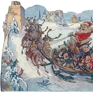 Father Christmas, elves and sleigh