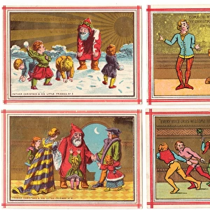 Father Christmas on four medieval style Christmas cards