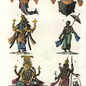 The first six incarnations of the Hindu god Vishnu