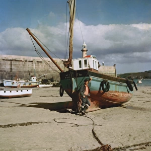 Fishing boat, Our Pride, on St Ives beach, Cornwall