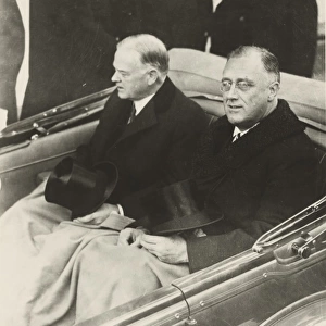 Franklin Delano Roosevelt and Herbert Hoover in convertible