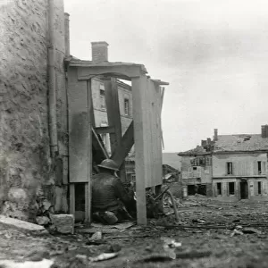 German machine gun in street, Grandpre, France, WW1