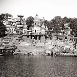 Ghat on Ganges river, Benares, Varanasi, India, c. 1880 s