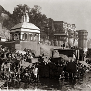 The ghats on the Ganges at Benares (Varanasi) India, circa 1