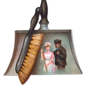 Greetings card in the shape of a dustpan and brush