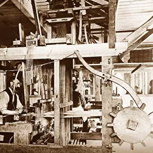 Hand loom linen weaver in Belfast, Ireland, Victorian period
