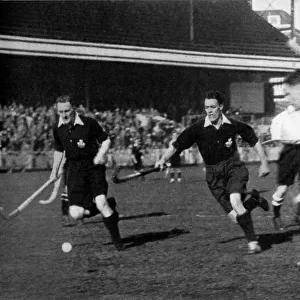 Hockey at Cardiff Arms Park. England win against Wales by 5 goals to nil. Date: 1938