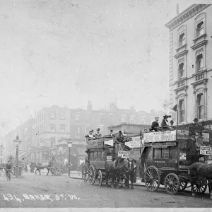 Horse buses in Baker Street, Marylebone, London