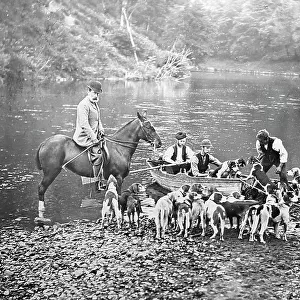 Hunting otters with hounds, Victorian period