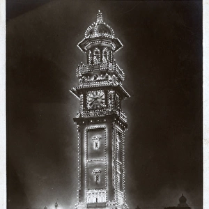 Illuminated clock tower, Allahabad, Uttar Pradesh, India