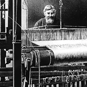 Illustration of hand loom weaver, Victorian period