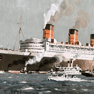 An illustration of the Queen Mary ocean liner