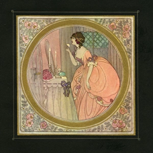 Illustration of a woman putting on her makeup