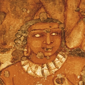 INDIA. Ajanta. Ajanta Caves. Detail in one of the