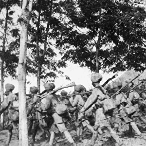 Indian troops on the move, Lindi theatre, East Africa, WW1