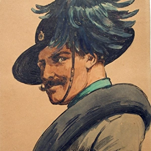 Italian soldier wearing the hat of Mountain Regiments