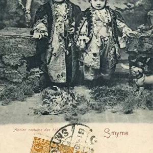 Izmir, Turkey - Two young toddlers in Traditional costume