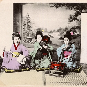 Japan - Three Geisha Girls playing traditional instruments