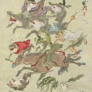 Japanese colour print, Hunting Animals