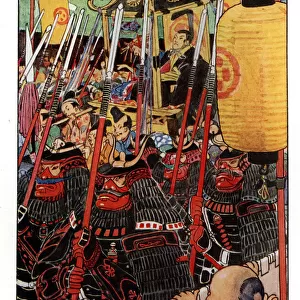 Japanese warriors in red and black armour