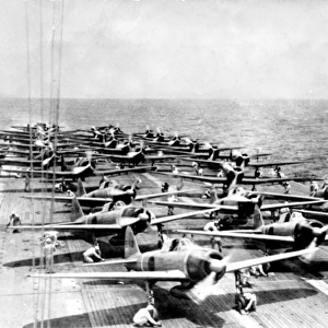 Japanese Zero aircraft on the deck of the Akagi