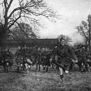 John Lauder, son of Harry, leading practice charge, WW1
