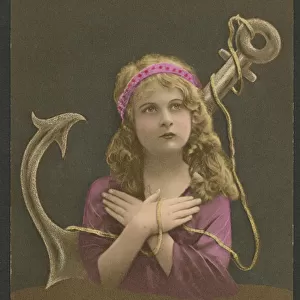 Kitsch French Postcard with a representation of Hope