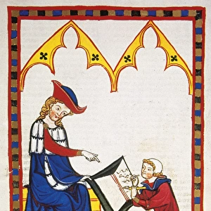 Konrad von Wurzburg, who died in 1287, dictates to a scribe