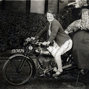 Ladies on a 1926 BSA motorcycle