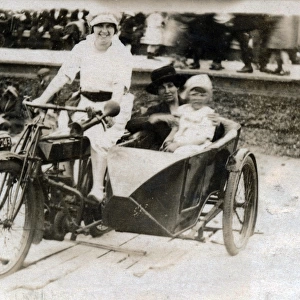 Ladies and child on a 1920 Rudge Multi motorcycle & sidecar