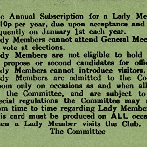 Lady Members conditions for membership at Working Mens Clubs