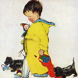Little boy in yellow dressing gown by Muriel Dawson