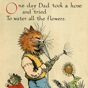Louis Wain, Daddy Cat - watering the flowers