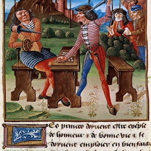 Medieval era. Craps players. Miniature Livre de Bonnes Meur