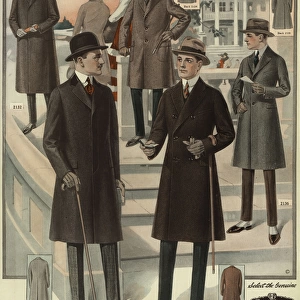 Men in box and fly-front overcoats from the 1920s