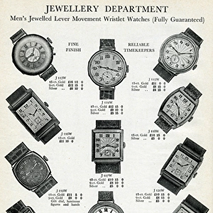Mens lever movement wristwatches 1929