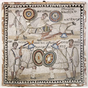 Mosaic, 4th century. Roman gladiator. Thracians