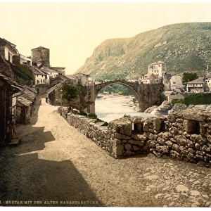 Mostar, with old Narenta Bridge, Herzegowina, Austro-Hungary