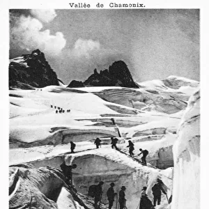Mountaineers on a glacier on Mont Blanc - Chamonix