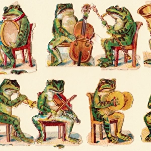 Musical frogs on eight Victorian scraps