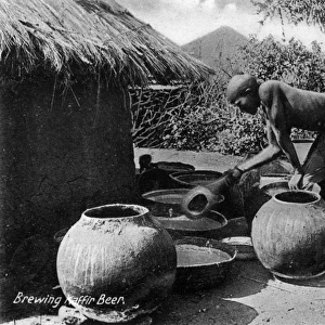 Native African Matabele man brewing beer