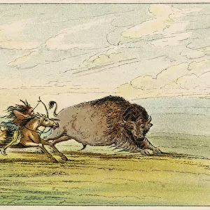 Native American Sioux Hunting Buffalo on Horseback