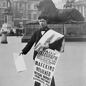 A newspaper seller in Trafalgar Square
