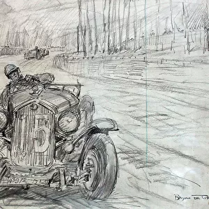 Original artwork, Le Mans race track, Louis Chiron