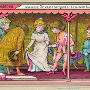 People in medieval costume on a Christmas card