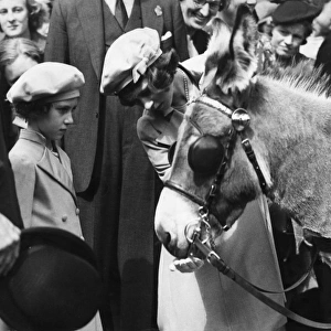 Queen Elizabeth II as a child with a donkey