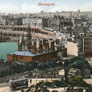 Ramsgate, Kent - Panorama over the town (Tram in foreground)